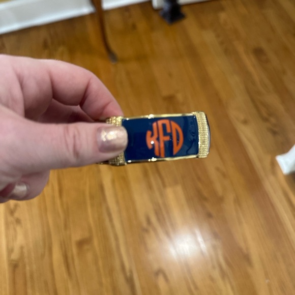 Navy blue & gold bangle bracelet with monogram sticker - Picture 2 of 6